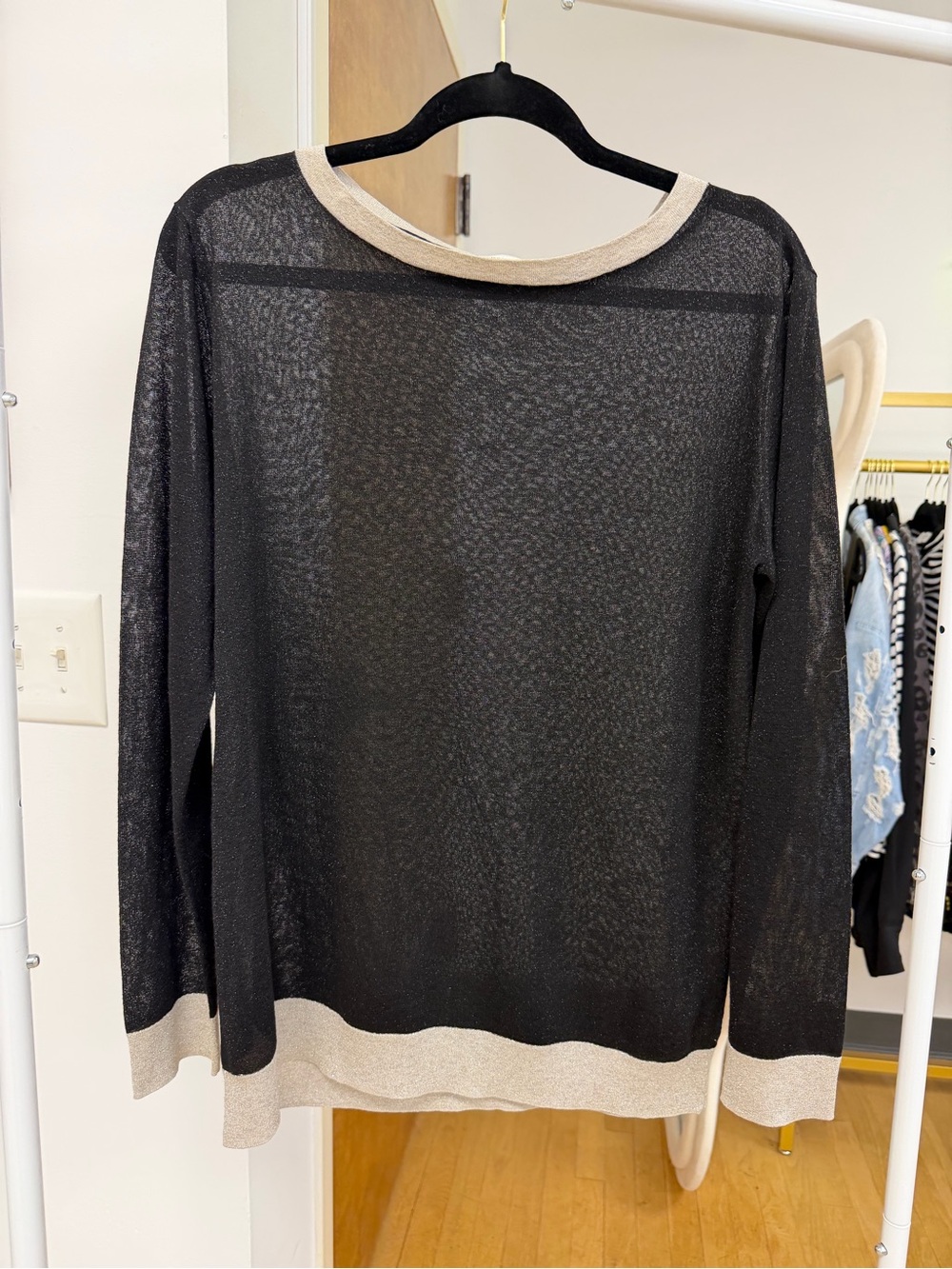 Dries Van Noten Sheer Black Lightweight Sweater W Silver Trim EUC - Picture 3 of 16